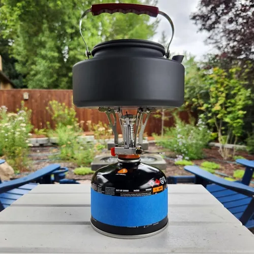 Vista 7 de Estufa de camping portátil para mochileros, estufa de senderismo especializada con encendido piezoeléctrico soporte estable resistente al viento