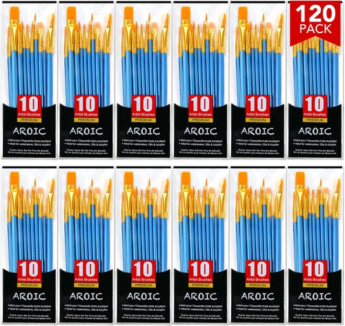 Vista 8 de AROIC Pinceles de Pintura Pequeños a Granel, 80 Piezas de Pinceles de Pintura de Cerdas de Nylon Negro para Niños con Punta Plana Redonda