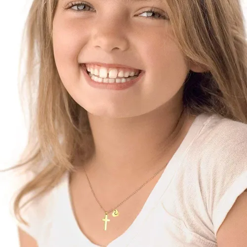 Vista 4 de Tiny Cross Necklace for Girls Heart Initial Necklace Women Heart Birthstone Necklace Letter Stainless Steel Pendant Jewelry First Communion