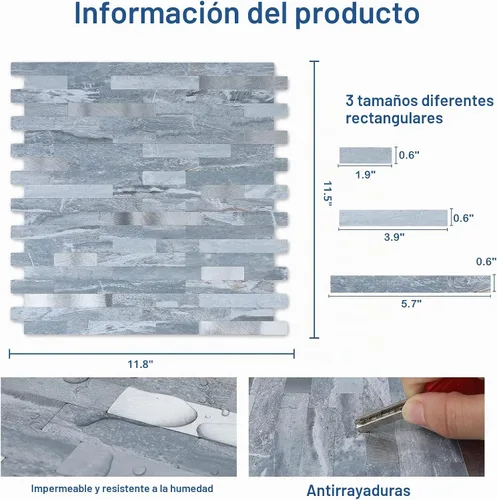 Vista 4 de Midcard 10 Hojas de Azulejos de Pared PVC para Salpicaduras, de Pelar y Pegar, para Salpicaduras de Cocina Rectangular Azul oscuro con plata