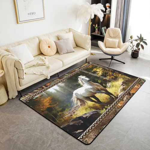 Vista 13 de Castle Fairy Alfombra antideslizante para sala de estar, diseño de ciervos salvajes, pinos de la selva, alfombra antideslizante para sala de estar