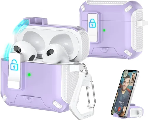 Vista 60 de R-fun Funda de carga compatible con AirPods de 2ª generación 2019, 1ª generación 2016, protección completa contra caídas, tapa desplegable