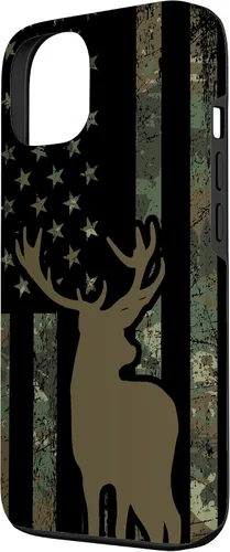 Vista 2 de Funda de camuflaje para iPhone 13 con diseño de alce y caza de bandera americana