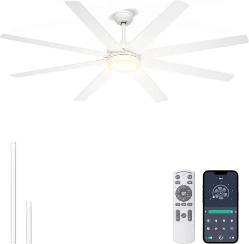 Vista 14 de Ventiladores de Techo de 60 Pulgadas Sin Luces - Ventilador de Techo Blanco de 8 Aspas Control Remoto/APP, Ventilador de Techo Reversible