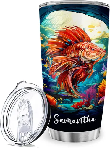Vista 11 de Vaso de ballena azul con tapa, taza de viaje de acero inoxidable de 20 onzas, vasos personalizados de ballena, regalos temáticos del océano azul
