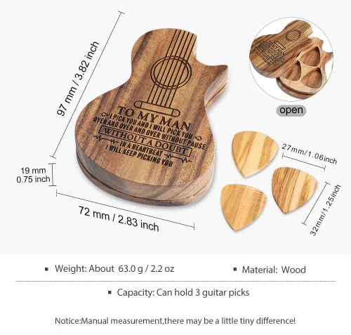 Vista 3 de Albertband Regalos personalizados para padres, soporte de púas de guitarra de madera, fotos de guitarra con estuche, púas de guitarra fina, 3
