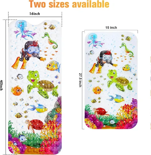 Vista 5 de Alfombra de baño antideslizante para bañera y ducha, lavable a máquina, antideslizante, con dibujos animados, con agujeros de drenaje y ventosas