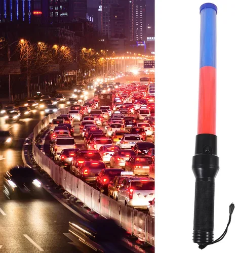 Vista 8 de SEWACC Varita LED de control de tráfico rojo y azul luminosa para conciertos, estacionamiento, construcción, aeropuerto y visibilidad nocturna