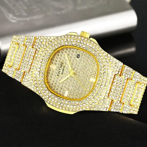 Vista 5 de FANMIS Reloj de lujo unisex pavimentar diamantes de cristal flotante calendario digital de cuarzo reloj de vestir de negocios reloj puntero luminoso