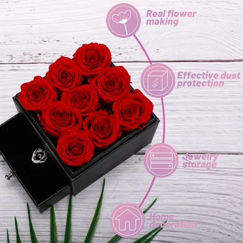 Vista 5 de ANLONOB - Rosas reales preservadas, regalos para mujeres, mamá, novia, esposa, flores de amor para siempre, regalos románticos en cumpleaños