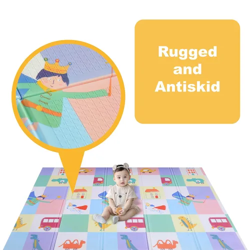 Vista 6 de Alfombra plegable para bebé, alfombra de juego extra grande de espuma para gatear (multicolor)
