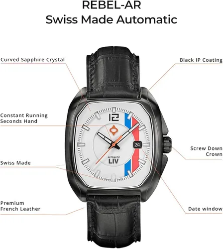 Vista 6 de LIV Rebel-AR Swiss Automatic Elaboré Grade, 26-Jewel Movement - 42.0 mm Rectangular Curved Case- IP Surgical Grade 316L Stainless Steel-Multi-Layer