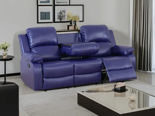 Vista 12 de Sofá reclinable manual moderno, sofá reclinable de cuero de 3 plazas, sofá reclinable de sala de estar, sofá con portavasos y mesa abatible