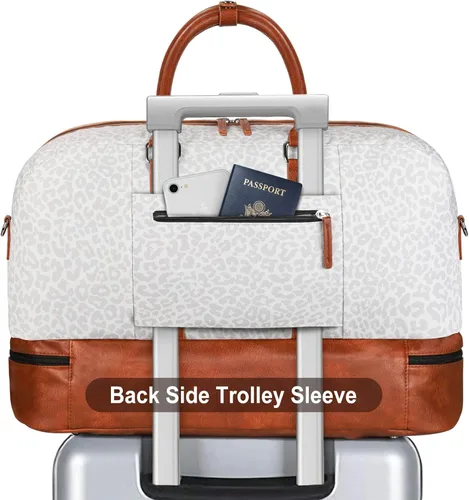 Vista 129 de IBFUN Bolsas de fin de semana para mujer, bolsa grande de lona para viaje, bolsa de viaje con compartimento para zapatos, 21 pulgadas, juego de 3