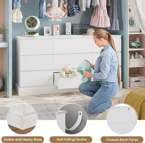 Vista 12 de Hasuit Cómoda Blanca Moderna para Dormitorio con 9 Cajones, Cómodas de 61.4" de Ancho Cajonera con Almacenamiento de Gran Capacidad, Cómoda Larga
