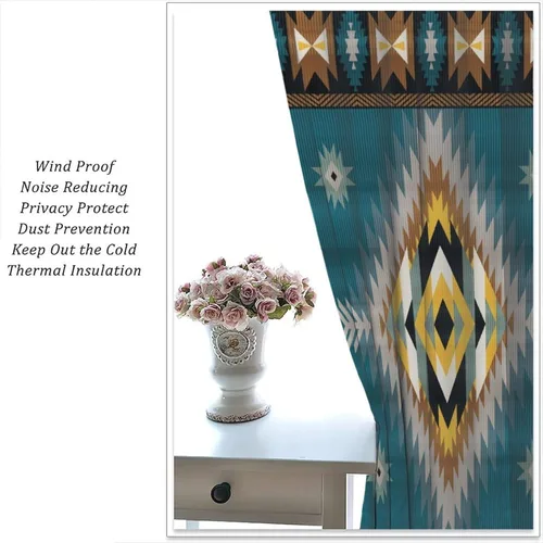 Vista 233 de Cortinas con patrón geométrico tribal, estilo suroeste, azteca, rústico, occidental, nativo americano, opacas, con bolsillo para barra, decoración