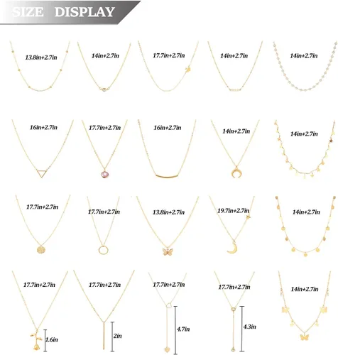 Vista 5 de Honsny 20 collares de gargantilla en capas para mujer colgante de barra de monedas de oro y plata collar multicapa lindo collar de perlas de luna