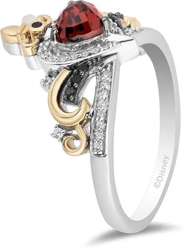 Vista 4 de Enchanted Disney Fine Jewelry 10K Yellow Gold and Sterling Silver with 15 Cttw Diamond and Red Garnet Evil Queen Ring