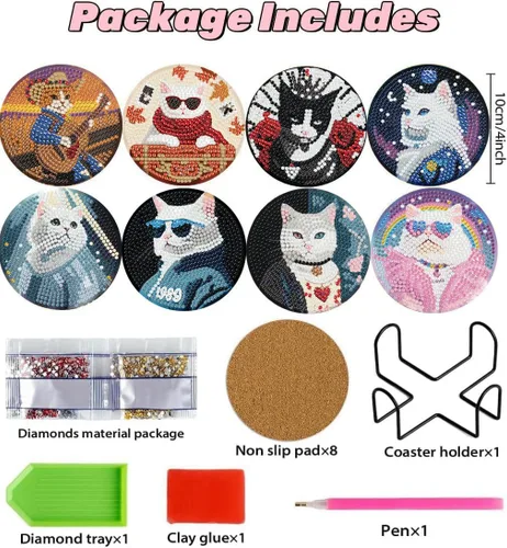 Vista 5 de Puraikcmi Juego de 8 posavasos de pintura de diamante, posavasos de arte de diamantes con soporte, manualidades de bricolaje, kits de arte