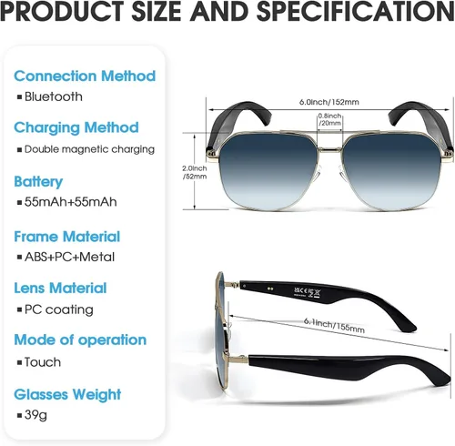 Vista 6 de Lentes inteligentes AI Bluetooth5.4, 140 idiomas en tiempo real