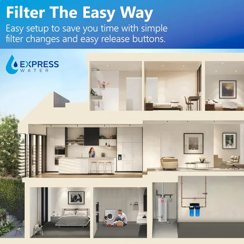 Vista 5 de Express Water - Sistema de filtro de agua para toda la casa - Sistema de filtración de agua de 2 etapas - Filtros de sedimentos y KDF - Reduce