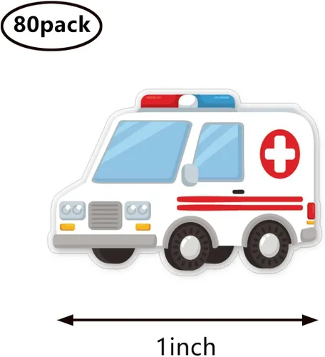 Vista 2 de Calcomanías de ambulancia de 1 pulgada para álbumes de recortes, artes, manualidades, manualidades para niños, calendarios, diarios, paquete de 80
