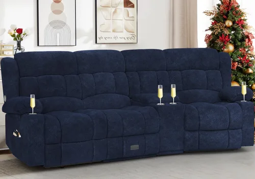 Vista 9 de Dresegmt - Juego de sofá reclinable con consola, diseño de respaldo central abatible, sofá de 3 plazas y sillón reclinable individual, sofás Gris
