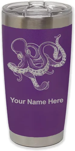 Vista 22 de LaserGram Vaso aislado al vacío de 20 onzas, Kraken, grabado personalizado incluido (negro)