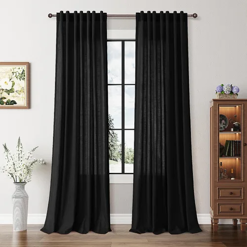 Vista 23 de BOODII Cortinas de lino de 96 pulgadas de largo y 8 pies para sala de estar Blanco