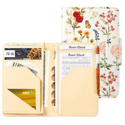 Vista 44 de CoBak Libreta para servidores de alta calidad: organizador de cartera de camarero de 5.12 x 7.91 pulgadas en piel auténtica, con 8 bolsillos