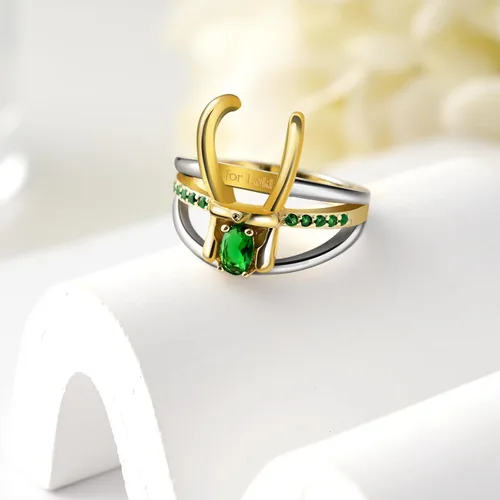 Vista 5 de Anillo de Loki de casco de superhéroe, para joyería unisex, regalos de Marvel, Halloween, cosplay, regalos de joyería, Metal, Acero inoxidable