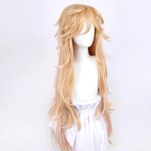 Vista 3 de ydound Peluca de cosplay Douma Cosplay Peluca Demonio Kimetsu no Yaiba Fiesta de Halloween Rubio Pelo Sintético de Fibra Larga para Coser
