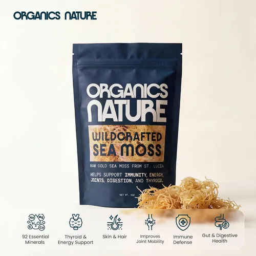 Vista 6 de Organics Nature Musgo marino crudo silvestre Orgánico silvestre artesanal y certificado sin OMG Aprobado por Dr. Sebi Haz 5 frascos de gel
