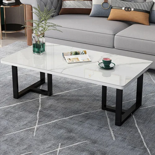 Vista 8 de Mesa auxiliar rectangular de mármol sintético, escritorio de vidrio templado y patas de metal, moderna mesa de té, mesa de té para sala de estar