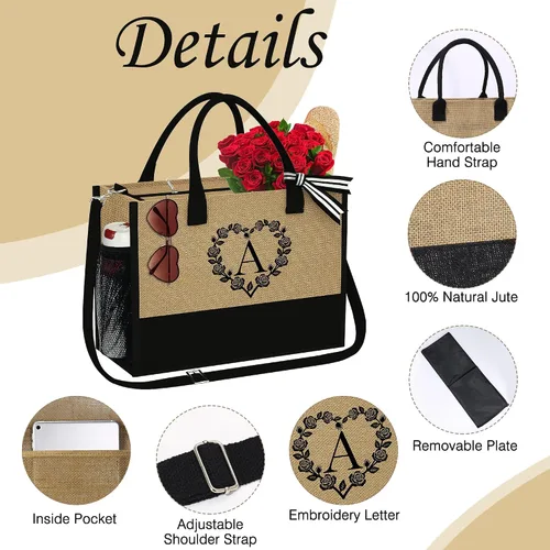 Vista 3 de Regalos personalizados para mujeres, regalos para el día de la madre, bolsa de playa inicial y bolsa de maquillaje, regalos de cumpleaños