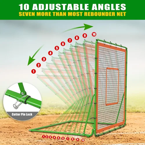 Vista 4 de KingDolly Baseball Rebounder Net 4x4.5FT, Foldable Pitch Back Net Baseball verde&anaranjado