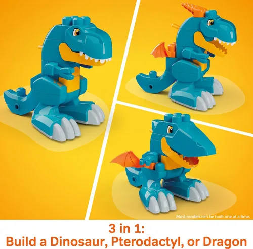 Vista 3 de MEGA BLOKS Fisher-Price - Juguete de bloque de dinosaurio T-Rex 3 en 1
