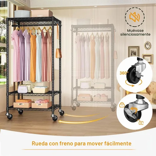 Vista 3 de FUTASSI Perchero con ruedas, percheros para colgar ropa, negro
