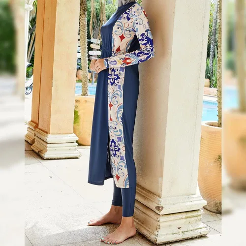 Vista 3 de Traje de baño musulmán burkini para mujer, traje de baño modesto islámico de manga larga cubierta completa Hijab vestido top traje de baño