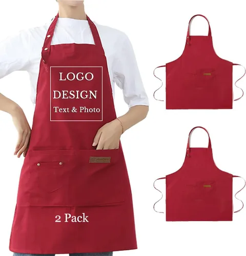Vista 7 de Delantal personalizado para hombres y mujeres, delantales de lona de cocina personalizados con bolsillos, nombre, texto, logotipo, imagen