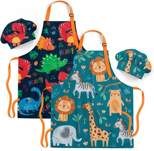Vista 30 de SANDJEST Juego de delantal para niños con gorro de chef, regalos de delantal de cocina Alfabeto