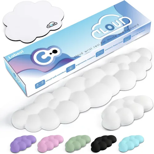 Vista 14 de Reposamuñecas Cloud para teclado de computadora con base antideslizante, extensión ergonómica de espuma viscoelástica para muñecas para escritura