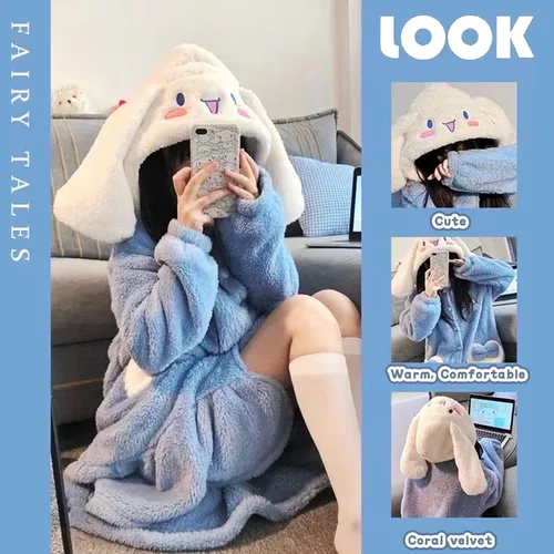 Vista 6 de Bata de baño de franela con capucha para mujer, suave para Halloween, Navidad, cosplay