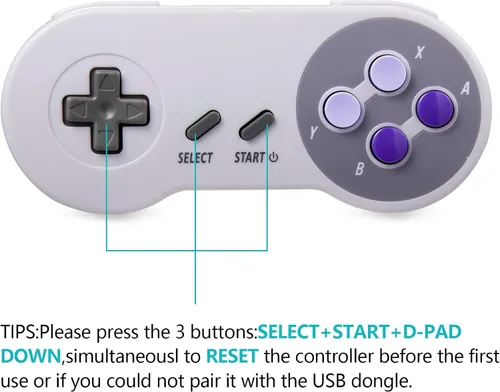 Vista 4 de MODESLAB - Paquete de 2 controles inalámbricos de 2.4 GHz compatibles con SNES retro conector de 7 pines recargable Plug & Play (versión USB no PC)