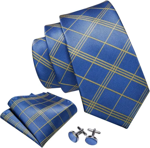 Vista 231 de Barry.Wang Juego de corbatas para hombre, corbata de seda a rayas, tejido a cuadros, gemelos formales, negocios, boda