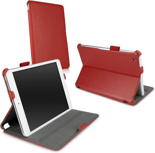 Vista 5 de BoxWave Funda compatible con iPad mini 3 (2014) - Chaqueta de cuero para libros, funda protectora de cuero sintético plegable Folio - Rojo ardiente
