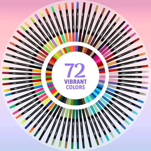 Vista 3 de ZENO Juego de 72 marcadores de doble punta Set-C con estuche – Marcadores de arte sin sangrado para adultos – Puntas finas y de pincel – Lápices