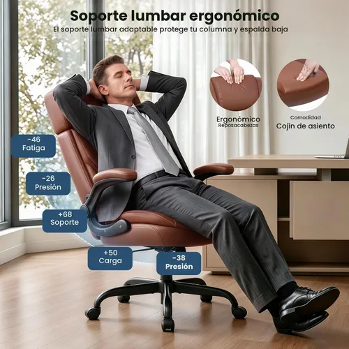 Vista 3 de Silla de oficina ejecutiva, silla ergonómica para computadora para oficina Marrón