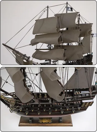 Vista 3 de SAILINGSTORY Modelo de Barco Pirata de Madera Black Pearl Barco de Vela Decoración de Velero 20.5" Velas Antiguas Detalles auténticos artesanales