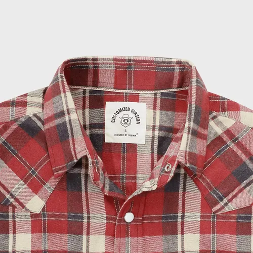 Vista 3 de Dubinik Camisa de franela para hombre, estilo vaquero occidental, con botones y perlas, para hombre, manga larga, vintage, a cuadros
